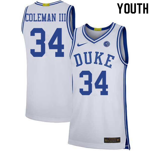 Youth #34 Henry Coleman III Duke Blue Devils College Basketball Jerseys Sale-White - Click Image to Close